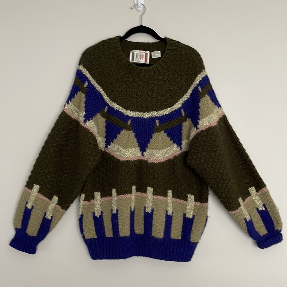 Vintage NOVO Hand Knit Mohair Wool Blend Mens Alpine Sweater Sz XL